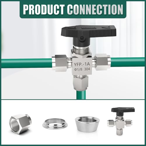 1PCS 304 Stainless Steel 3 Way Compression Tube Valve,1/8" Tube OD Adapter, for water/oil/air systems - size: 1/8" OD (3 Way Valve)