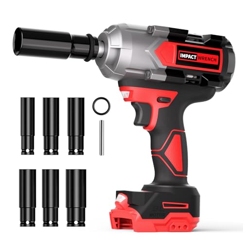 VERVEWAVE 1200N.m Impact Wrench for Milwaukee 18V Battery (no battery), 1/2” Cordless Impact Gun, 900Ft-lbs Electric Impact Driver with 3-Speed Control, 6 Pcs Impact Sockets Included, Tool Only
