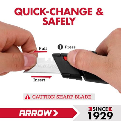 ARROW Retractable Box Cutter, Quick Change Utility Knife with 4 SK2 Blades - size: 7" x 1.25" x 0.75"