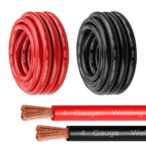 MOOKEERF 4 Gauge Battery Cable - 3FT Red + 3FT Black 4 AWG Welding Cable Flexible Stranded Oxygen-Free Pure Copper Wire for Automotive, Battery, Inverter, Solar, Marine and Generator - color: 3ft Black + 3ft Red, size: 4AWG