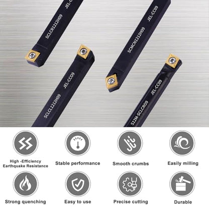 1/2" 12mm Indexable Lathe Turning Tool 14Pcs Kit for Turning - color: 4pcs 1/2" 12mm Sclcr09 Shank +10pcs Inserts