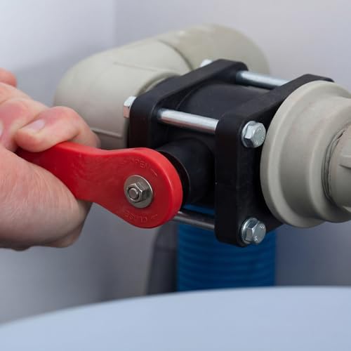 1 Pcs Red Inline Polypropylene Ball Valve 2" Npt Female Stainless Steel Exterior Chemical Resistant for Water Irrigation Industrial Systems - color: Red