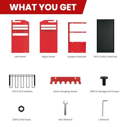 Large Power Tool Organizer Wall Mount - color: Red