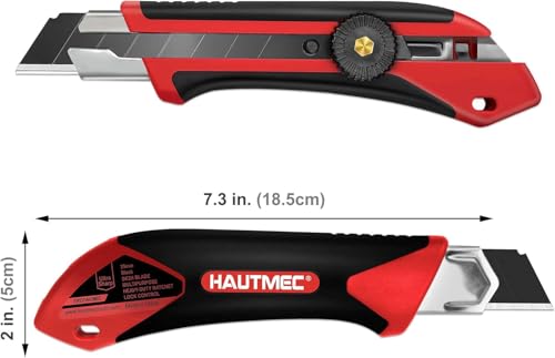 HAUTMEC 25mm Extra Heavy-Duty Utility Knife, Multi-Purpose Snap-off Box Cutter, Ratchet-lock Mechanism, Reinforced Fiberglass Handle HT0250-KN