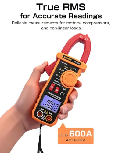 HC600 Clamp Meter for Electrician HVAC,600A True RMS Multimeter Cap 10000uF