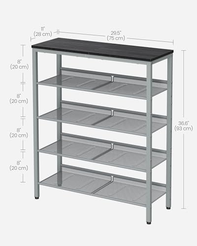 VASAGLE 5-Tier Shoe Rack, Adjustable, Freestanding - color: Charcoal Grey + Metallic Silver, size: 5 Tiers (29.5"W)