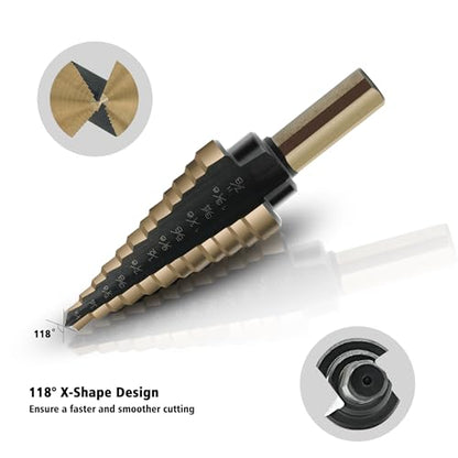 GMTOOLS 5Pcs Step Drill Bit & 5Pcs Countersink Drill Bit Set, Titanium Coated, 50 Sizes of Step Bit for Metal with Aluminum Case, Multiple Hole Stepped Up Bits for DIY - style: 11PCS