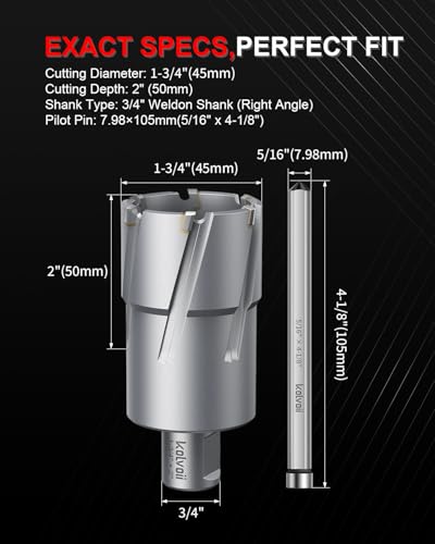 Kolvoii TCT Annular Cutter 1‑3/4" Diameter x 2" Depth, Mag Drill Bit - size: 1-3/4" x 2"