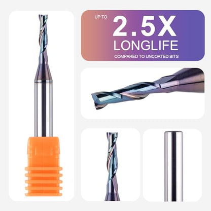 SpeTool 1/8 Inch Upcut CNC Router Bits 1/4 Inch Shank with Extra Long Life Coating,1/2 Inch Cutting Length 2 Inch OVL Solide Carbide End Mill Slot Woodworking Carving Tool - size: 1/8" Dia - 1/2" CL -1/4" Shank, style: UP CUT