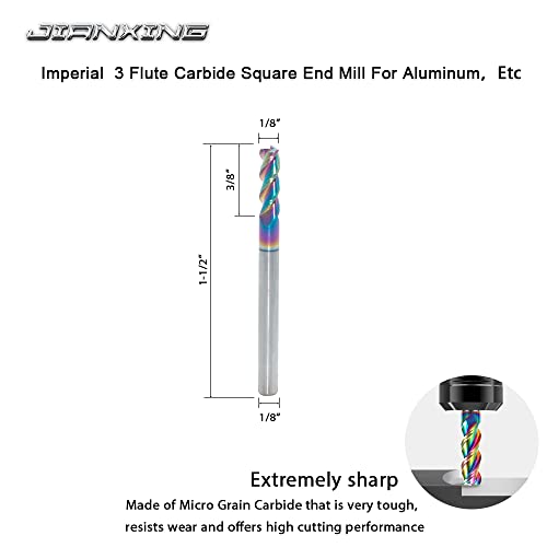 1/8" Carbide Square End Mill, 3 Flute, DLC Coating, 4 Pcs - size: 1/8" (4 Pieces)