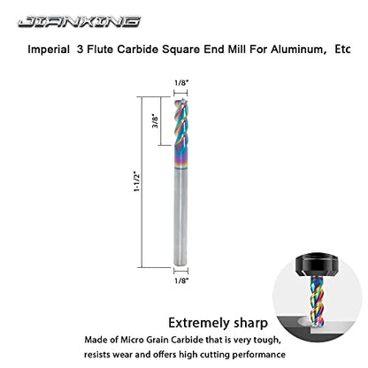 1/8" Carbide Square End Mill, 3 Flute, DLC Coating, 4 Pcs - size: 1/8" (4 Pieces)