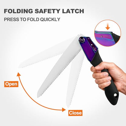 8 Inch Folding Pruning Saw, SK5 Steel Hardened Blade, Non-Slip TPR Handle Portable Hand Saw for Tree Trimming, Wood Cutting, Camping, Wilderness Survival - size: 8Inch