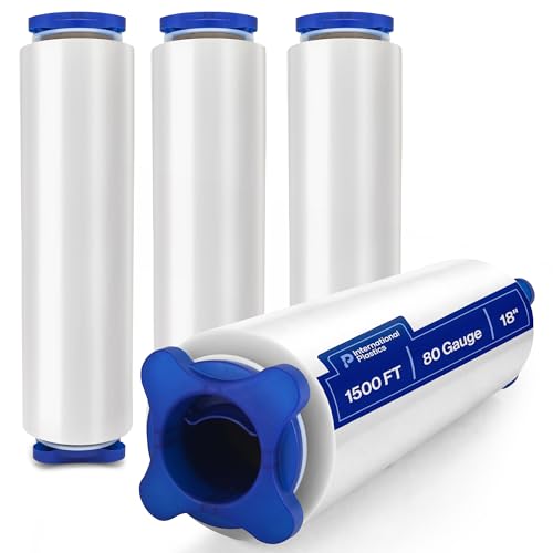 International Plastics Co. 18" Stretch Film/Wrap 80 Gauge 1500 feet, 4 Pack - color: Clear, size: 4 Pack - Tension Handles