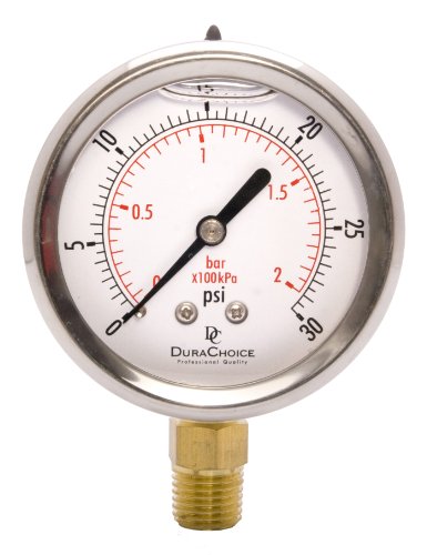 2-1/2" Oil Filled Pressure Gauge, Stainless Steel Case, 0-30 PSI, 1/4" NPT - size: [0-30 PSI]