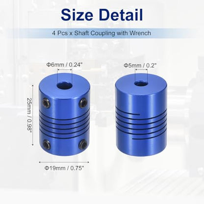 Flexible Shaft Coupling(5mm|6mm): 4 Pcs Blue Aluminum Alloy - color: Blue, size: 5mm x 6mm (19mm OD, 25mm L)