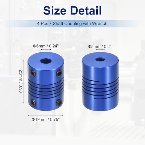 Flexible Shaft Coupling(5mm|6mm): 4 Pcs Blue Aluminum Alloy - color: Blue, size: 5mm x 6mm (19mm OD, 25mm L)