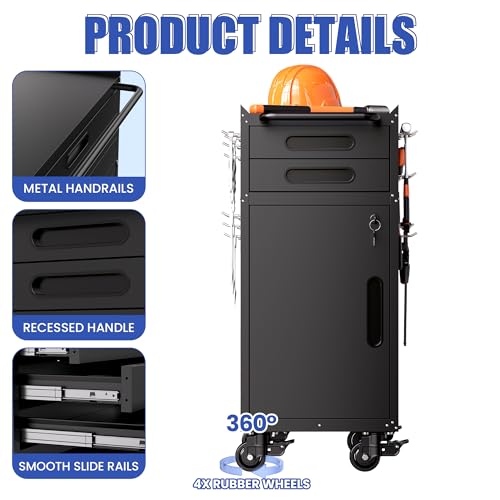 Metal Mobile Tool Storage Cabinet with 1 Locking Door and 2 Drawer - color: Black, style: 2 drawers 1 door with wheels