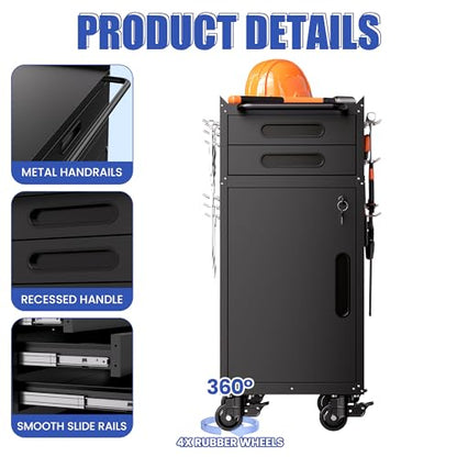 Metal Mobile Tool Storage Cabinet with 1 Locking Door and 2 Drawer - color: Black, style: 2 drawers 1 door with wheels