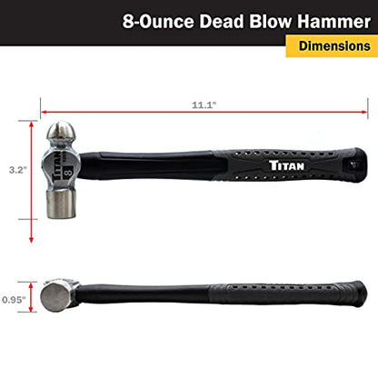 Titan 63308 8oz Ball Pein Hammer, Forged Steel Head, 11" Shock Absorbing Fiberglass Handle with Textured Rubber Grip