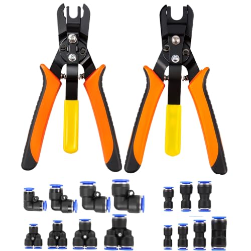 Air Line Removal Tool Pliers, Push to Connect Fittings Disconnect Tool for Air Hose, Quick Connect Pneumatic Fitting Release Plier for Automotive & Industrial Use(1/4" 5/16" & 3/8" 1/2") - color: 15pcs Pneumatic Fitting