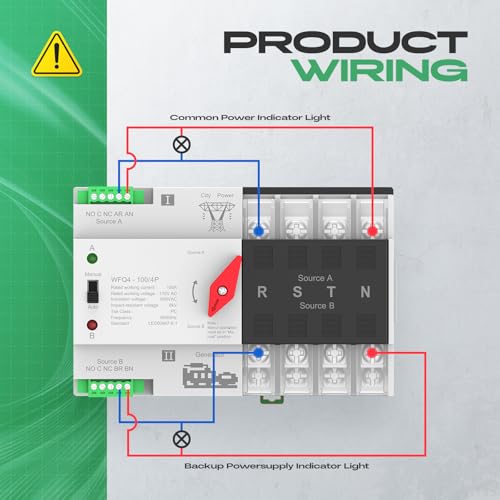 Automatic Transfer Switch 100A AC110V, Dual Power ATS 4P Automatic/Manual Transfer Switch din Rail mounting for Home Generator, RV，Public/Backup Power Supply - size: Automatic Transfer Switch 4P 110V
