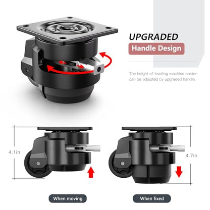Leveling Casters Heavy Duty with Upgraded Ratchet Handle Design, Adjustable Retractable Casters Set of 4, Swivel Industrial Castor Wheels for Workbench (80F, 4400 Lbs Capacity, Black) - style: 80F-4400LBS-Black