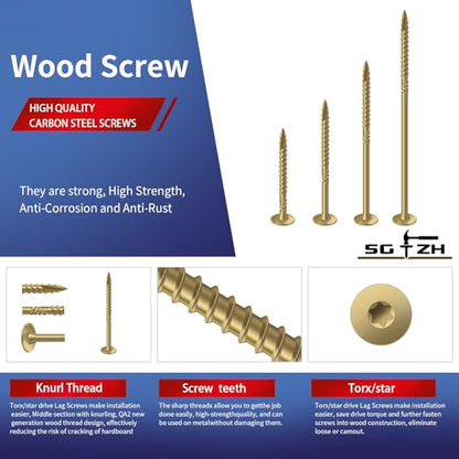 #14 x 2 Inch Outdoor Structural Wood Deck Screws (94Pcs/2lb), Carbon Steel, Tan, Flat Head, Rust Resistant Epoxy Coated, T30 Star Bit - color: Tan, size: #14 x 2"