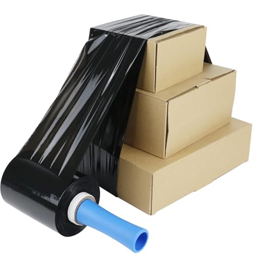 BOMEI PACK Stretch Film Shrink Wrap Roll - 80 Gauge 5" x 1000Ft - Industrial Strength Plastic Wrap with Handle Durable Self-Adhering Mini Black Wrap for Moving, Packing, Furniture & Pallet, 1-Pack