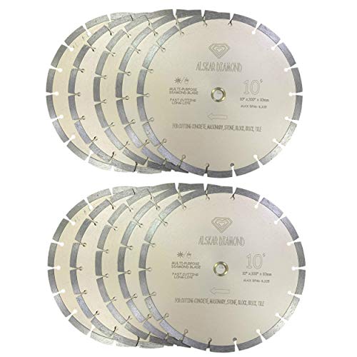 (10-PCS) ALSKAR DIAMOND 10 inch Dry or Wet Cutting General Purpose Power Saw Segmented Diamond Blades for Concrete Stone Brick Masonry (10" - 10 pcs) - size: 10" - 10 pcs