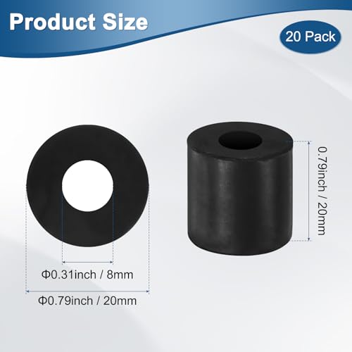 M METERXITY 20-Pack Rubber Spacer 0.31" ID 0.79" OD 0.79" Thick Neoprene Anti Vibration Pads Round Isolation Washers Bushings for Cars/Boats/Home/Machinery, Shock Noise Reduction Pads [Black] - size: 0.31" x 0.79" x 0.79"