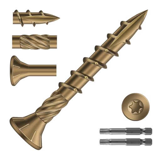 #8 x 1-1/4" Deck Screws (398Pcs) 2lb. Carbon Steel, Yellow, Flat Head, Rust Resistant epoxy Coated, with T25 Star Bit - color: Yellow, size: #8 x 1-1/4"