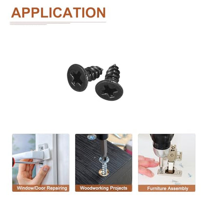 DTGN 100Pcs 4" x1/4" Flat Head Wood Screws, Self Tapping Screws Black - color: Black, size: #4x1/4"