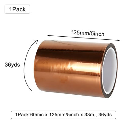 BOMEI PACK Polyimide Tape, 1 Pack High-Temperature Resistant Tape 5inch x 16m(54ft), No Residue Heat-Resistant Tape for Electric Task, 3D Printing, Soldering, Sublimation, Masking - size: 5 inch