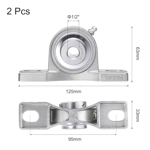 uxcell 2 Pcs SUCP201-8 Pillow Block Bearings 1/2 inch Bore Self Alignment, Stainless Steel Base Mounted Chrome Steel Bearings - size: SUCP201-8