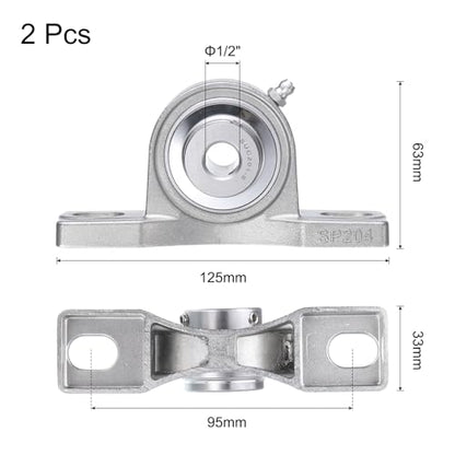uxcell 2 Pcs SUCP201-8 Pillow Block Bearings 1/2 inch Bore Self Alignment, Stainless Steel Base Mounted Chrome Steel Bearings - size: SUCP201-8