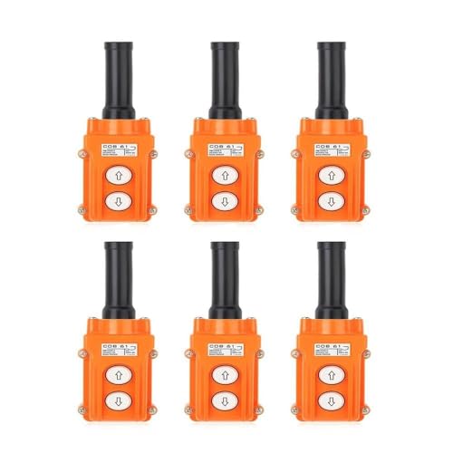COB-61 Crane Control Pendant Station (6PCS) — Dual-Button Hoist Push Switch (Up/Down), Orange, 5A/2A, 250VAC+500VAC, 12x6.5x5cm