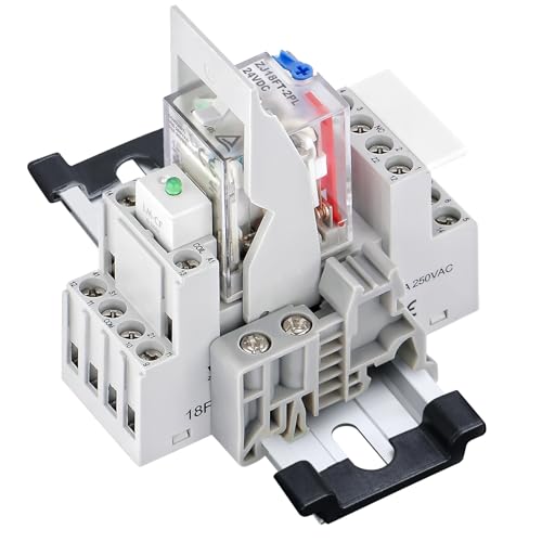 Electromagnetic Power Relay10 Amp Din Rail 24V DC 8-Pin, DPDT 2-Ways with Test Button, Socket Base, DIN Rail, LED Moudle - size: DC 24V, style: 8Pin-10A-1Pcs
