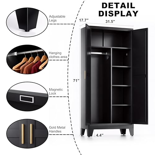 71" H Tall Pantry Cabinet with Doors,Kitchen Pantry Cabinet,Black Metal Storage Cabinets,Garage Storage Cabinet,Food Storage Cabinet with Doors - color: Black, size: 71”H-C