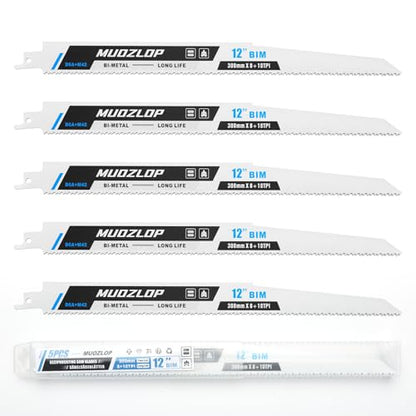 5Pack 12inch 8+10TPI Metal Reciprocating Saw Blades Set - size: 8+10TPI/12 inch