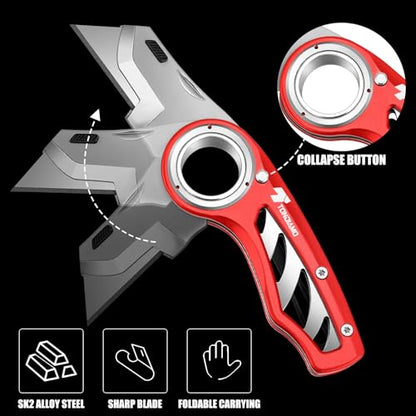 Tondiamo 2 Pcs Folding Pocket Utility Knife Box Cutter, Red - color: Red