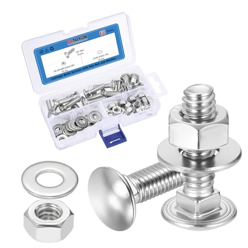 20Set 1/4"-20x1 Carriage Bolt 304SS, Silver - color: Silver, size: 1/4"-20x1