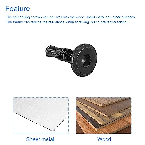 uxcell Hex Socket Self Tapping Screws, #10 x 3/4" 410 Stainless Steel Sheet Metal Flat Head Drilling Screw 100pcs, Black - color: Black, size: #10 x 3/4"