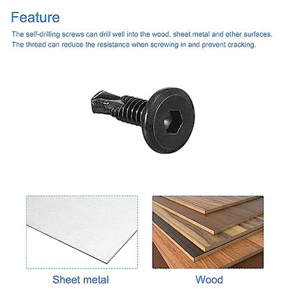 uxcell Hex Socket Self Tapping Screws, #10 x 3/4" 410 Stainless Steel Sheet Metal Flat Head Drilling Screw 100pcs, Black - color: Black, size: #10 x 3/4"