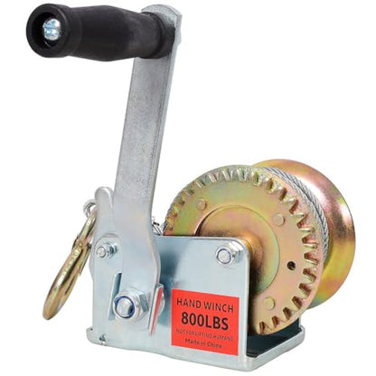 800 LBS Hand Winch with 32.8 FT Steel Cable, Heavy Duty Manual Hand Crank Winch, Two-Way Ratchet Boat Trailer Winch with 3.1:1 Gear Ratio for Boat, ATV, UTV, Trailer & Utility Pulling