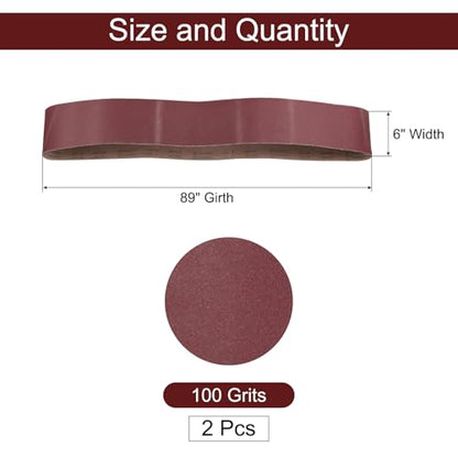 uxcell 2pcs 6" x 89" Sanding Belts 100 Grits Aluminum Oxide - size: 100 Grits