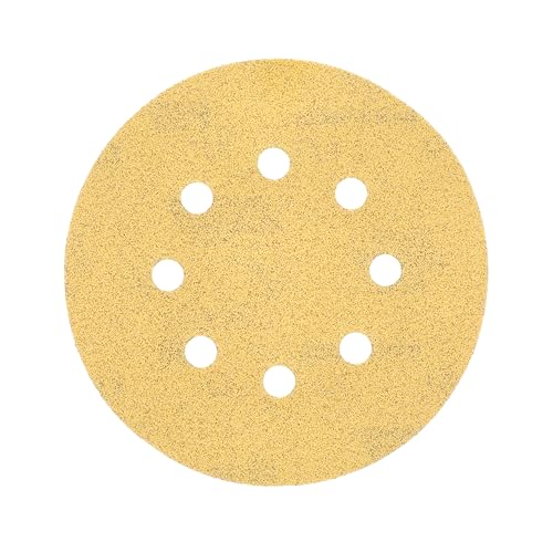 Norton 49223 Hook & Sand 80 Grit Coarse, Hook & Loop Random Orbital Discs, 5" x 8 Hole (A290), Aluminum Oxide (Pack of 25), Yellow
