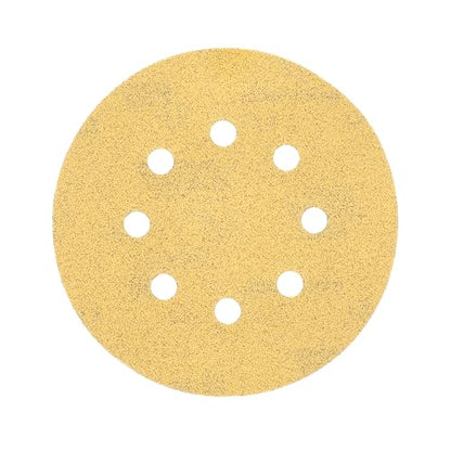 Norton 49223 Hook & Sand 80 Grit Coarse, Hook & Loop Random Orbital Discs, 5" x 8 Hole (A290), Aluminum Oxide (Pack of 25), Yellow