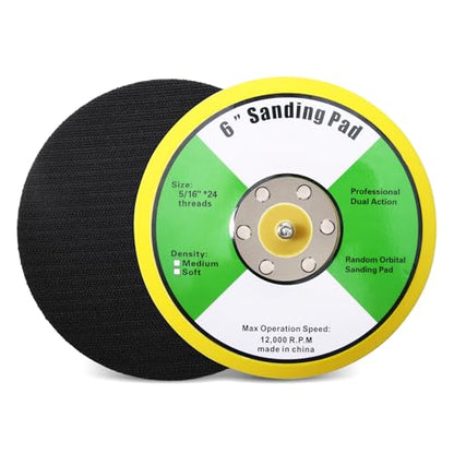 2Pcs 6in Hook and Loop Flexible Backing Pad, 6" Sanding Back Pad 5/16" 24 Thread for Air Orbital Sander and Pneumatic Polisher - style: 2pcs 6inch
