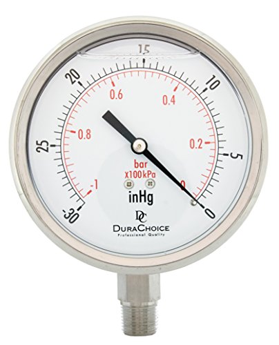 4" SS Oil Filled Vacuum Pressure Gauge, 3/8" NPT Lower Mount, 30HG/0PSI - size: [-30HG/0PSI]