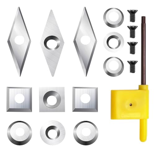 17Pcs Tungsten Carbide Cutters Inserts Set, Lathe Tools for Wood Lathe Turning Tools, Supplied with Screws and Screwdriver (Silver-17Pcs) - color: Silver-17pcs